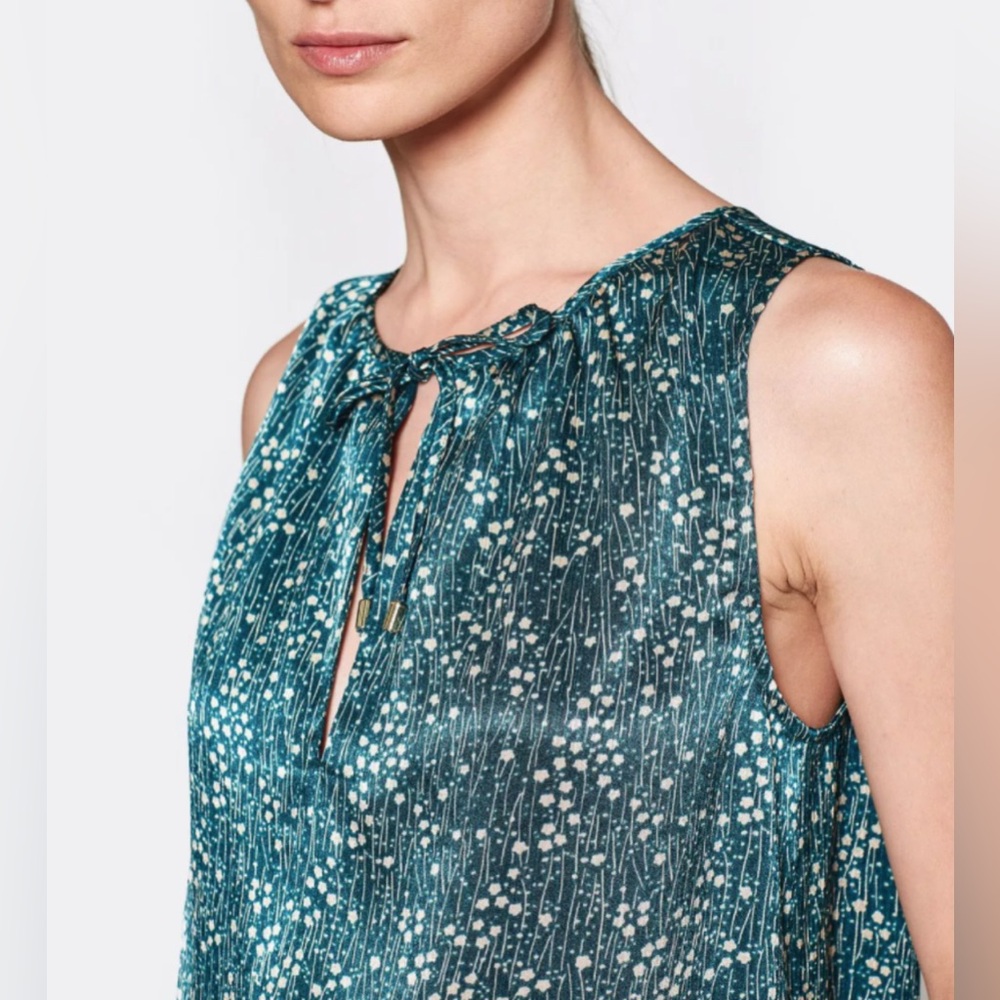 Joie | Women’s Jevan Satin Top | Teal Floral Sleeveless Top | Women’s Top | NWOT